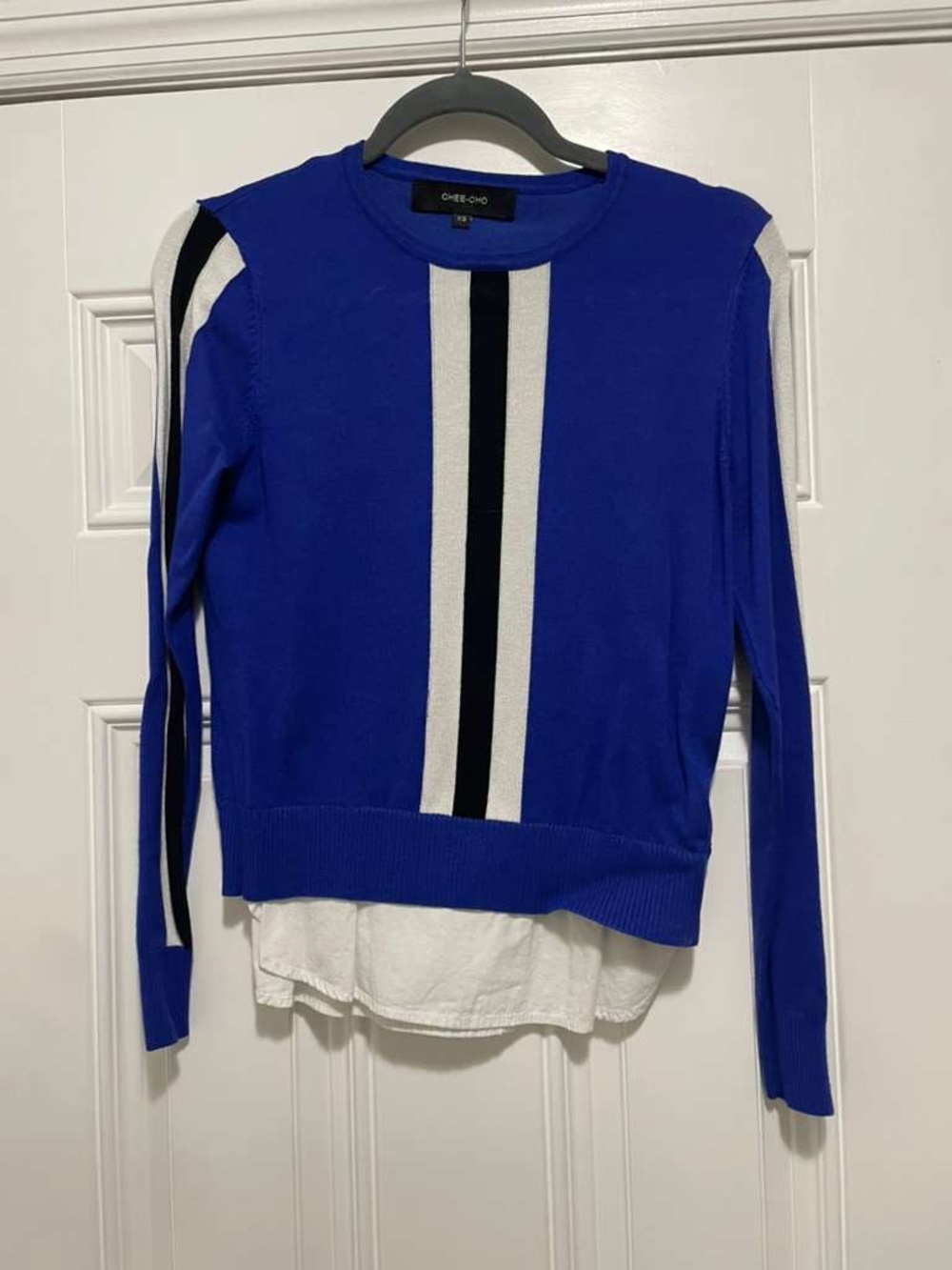 Blue Colorblock Striped Knit Sweater — XS